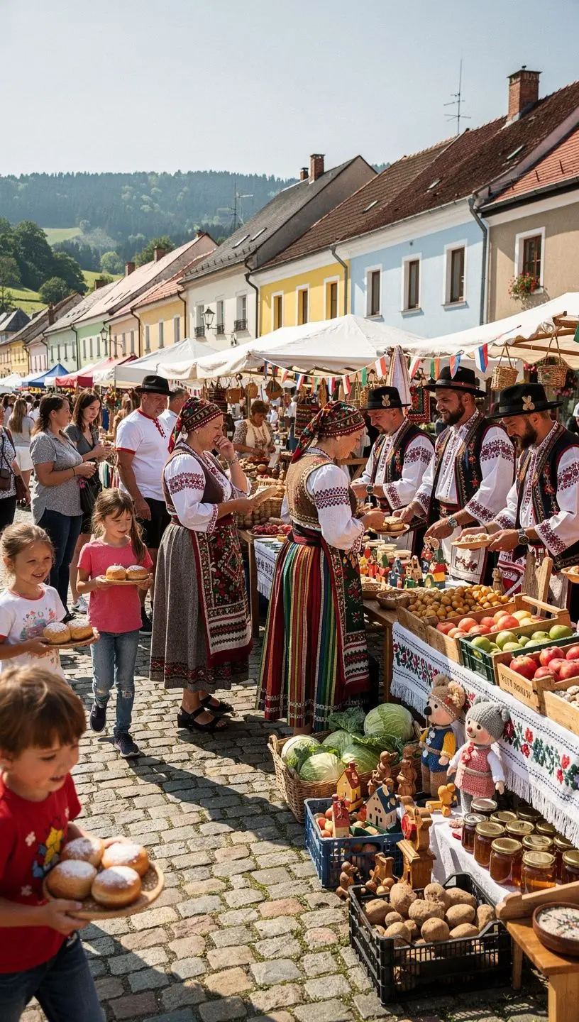 Historická dedina v severnom Slovensku s autentickou architektúrou a horským pozadím.